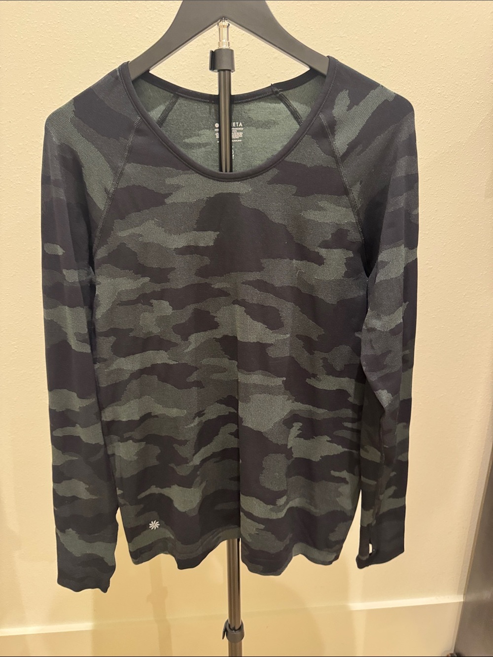Athleta Black camo Long Sleeve Performance Top